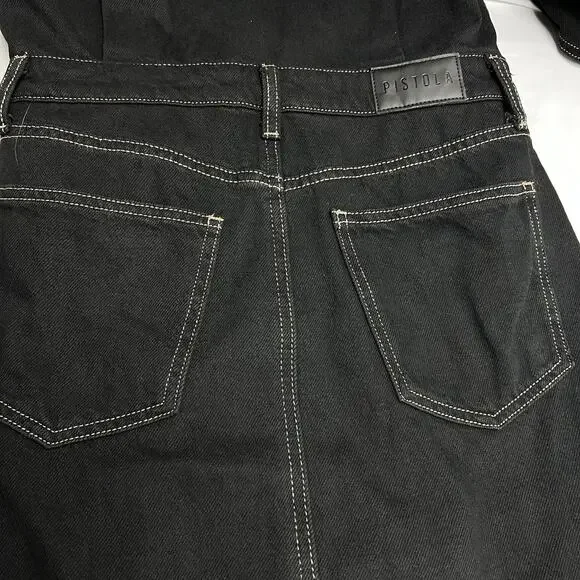 Pistola Women's Amira Long Sleeve Denim Jean Sheath Midi Dress In Noir Size S - Picture 11 of 12